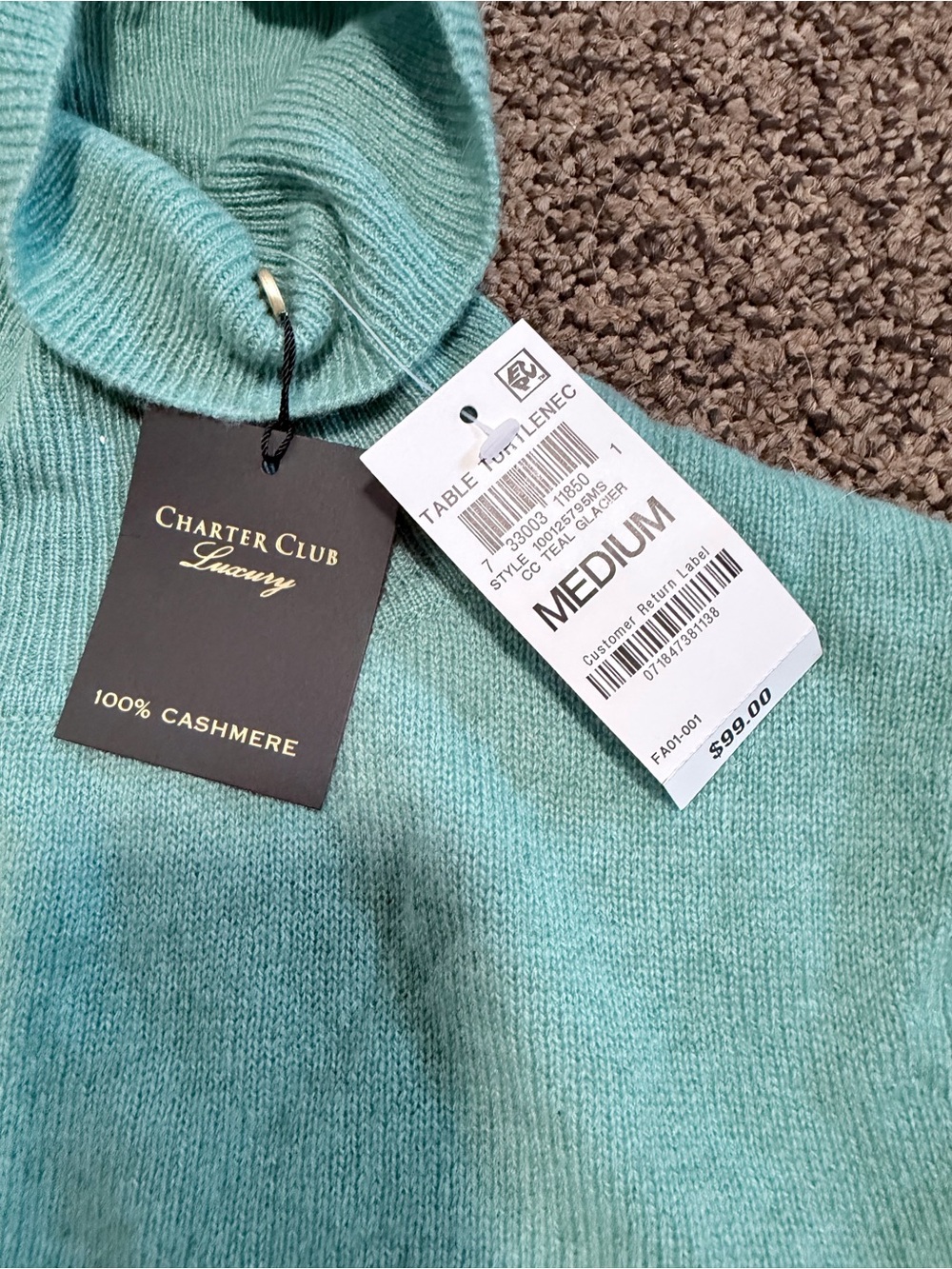 Charter Club Aqua Turtleneck Sweater - Picture 2 of 2